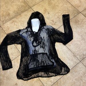 POL Black Lace pullover hoodie with delicate floral pattern.   Size S